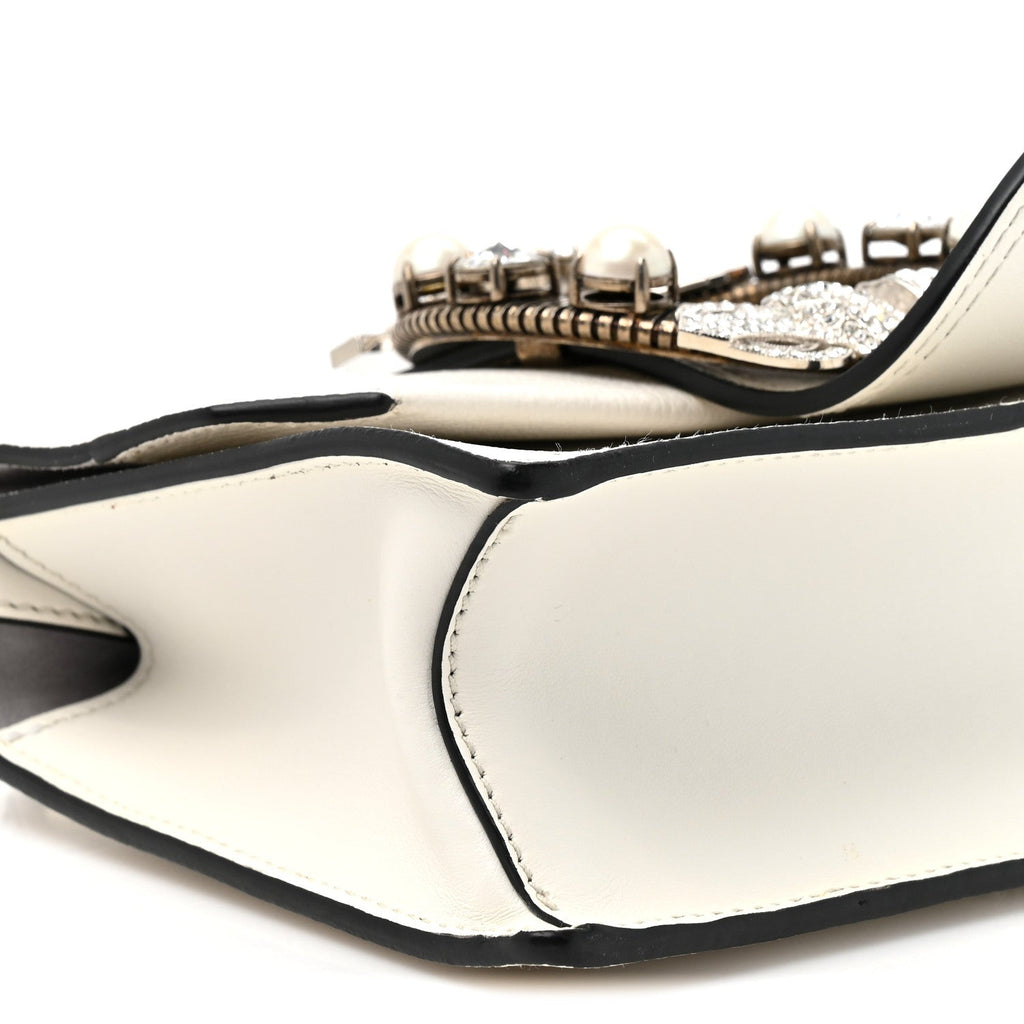 Goatskin Madras Soft Calf Crystal Embellished Shoulder Bag Bianco