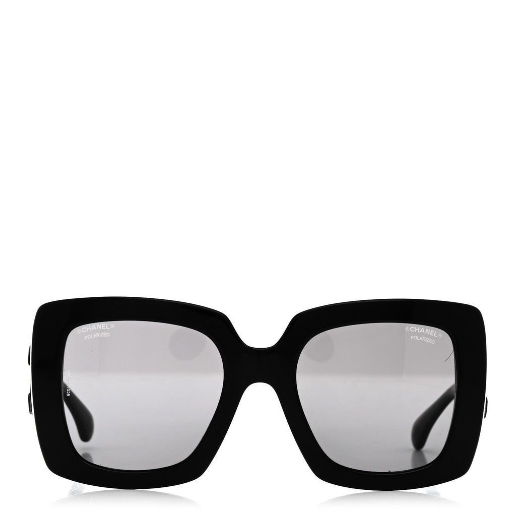 Acetate Calfskin Polarized Square Sunglasses 5474-Q Black