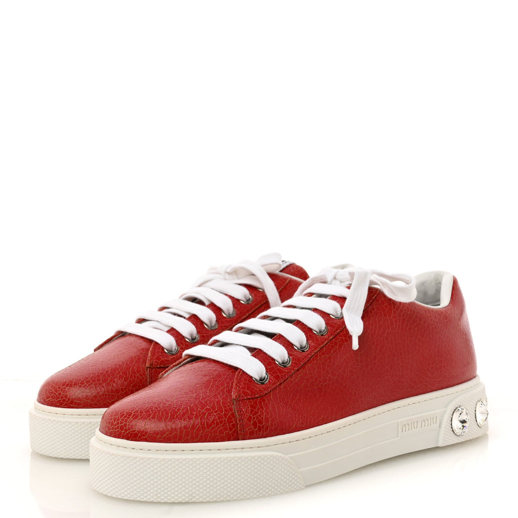 Crackled Goatskin Crystal Sneakers 39 Rosso