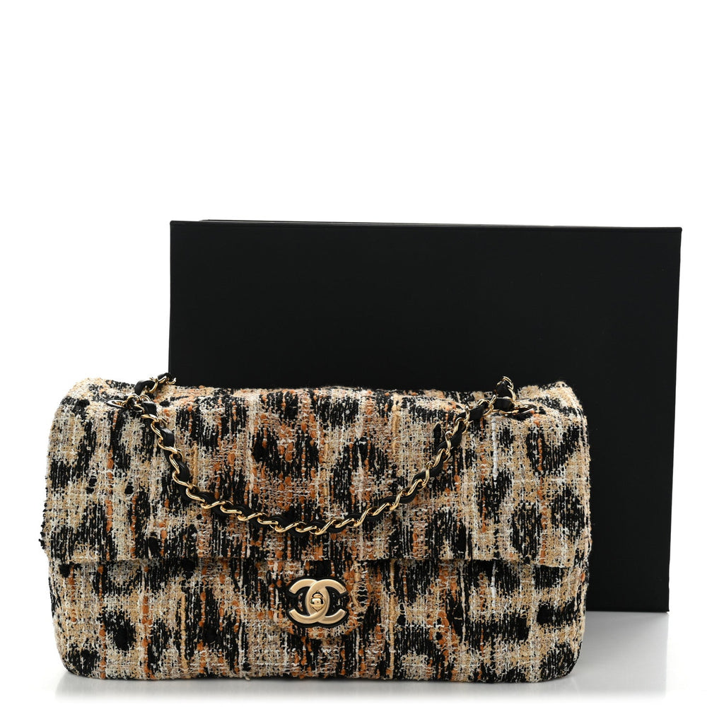 Tweed Mixed Fibers Leopard Print Small Souplissimo Maxi Flap Brown Black White