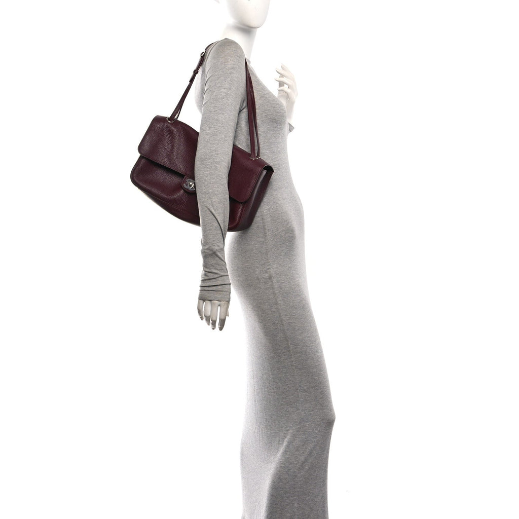 Grained Calfskin Small Souplissimo Maxi Flap Burgundy