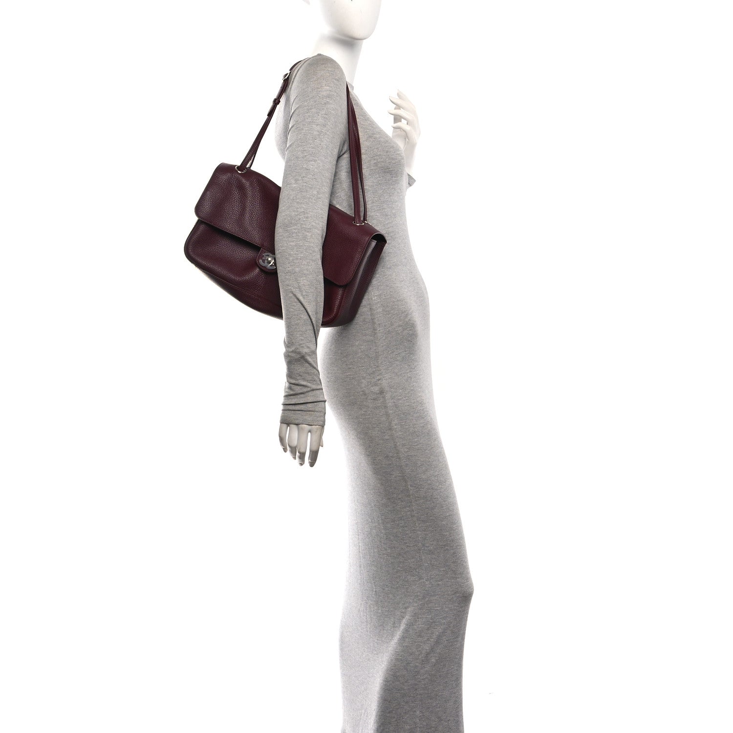 Grained Calfskin Small Souplissimo Maxi Flap Burgundy