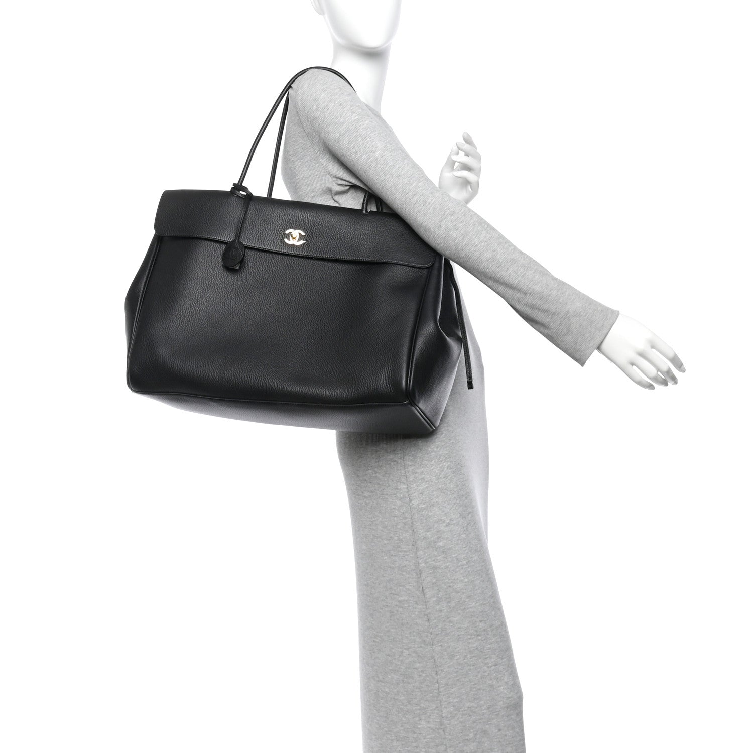 Grained Calfskin Large Urban Essentials Shopping Bag Black