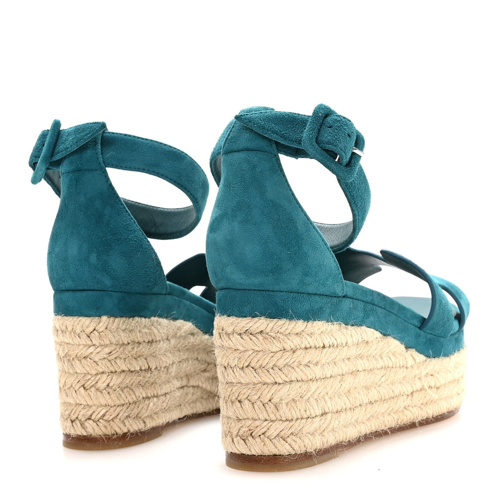 Suede Goatskin Elda Espadrille Wedge Sandals 36 Vert Oxford