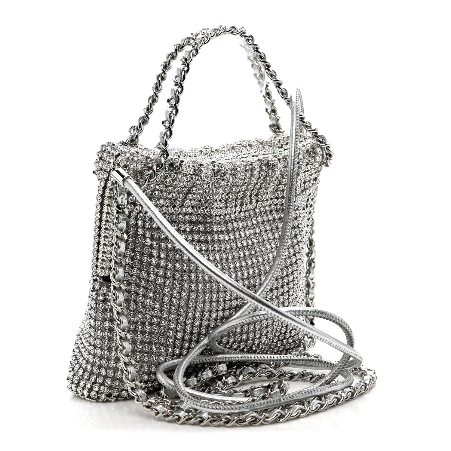 Crystal Embellished Metallic Lambskin Mini Chanel 22 Silver