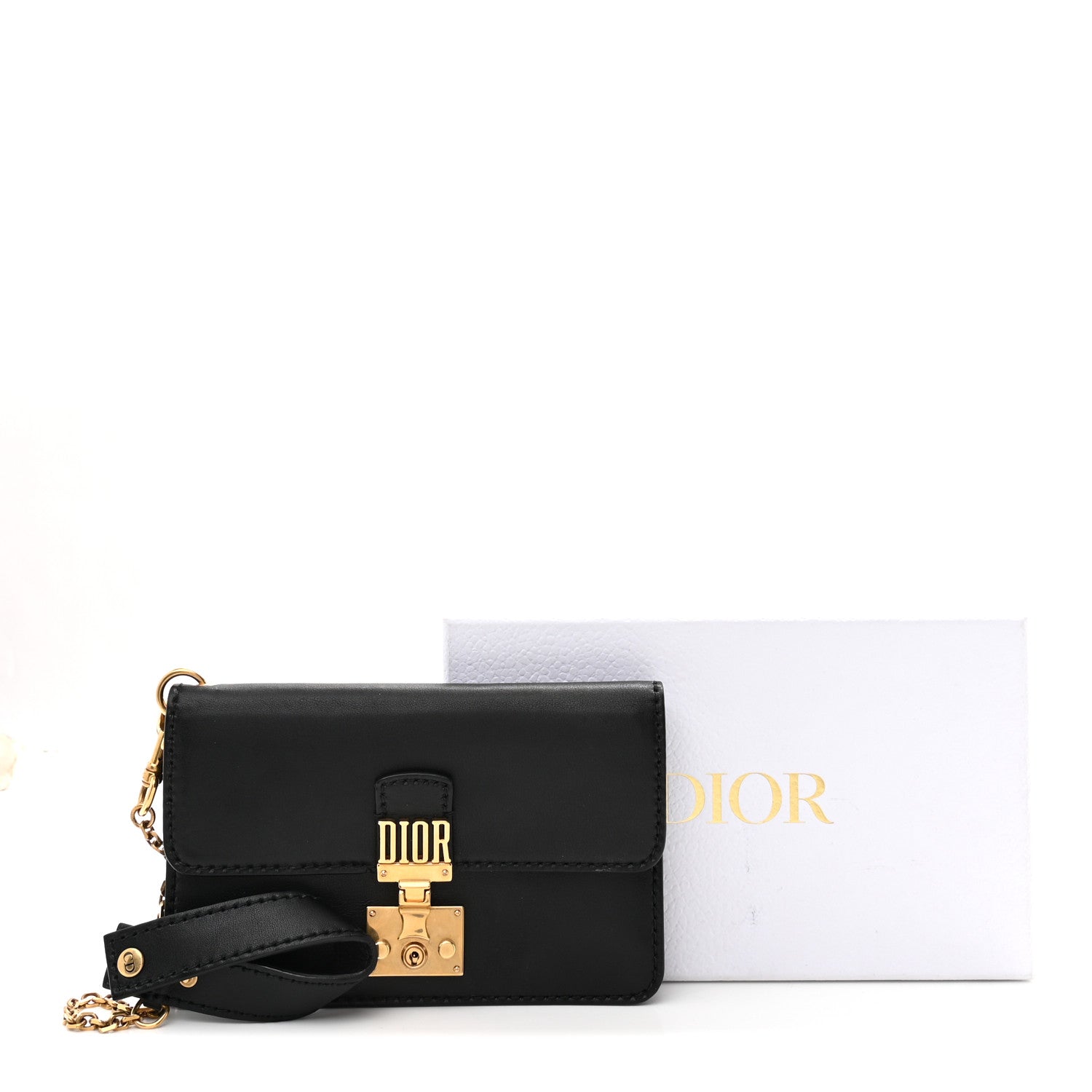 Calfskin Dioraddict Wristlet Clutch Black