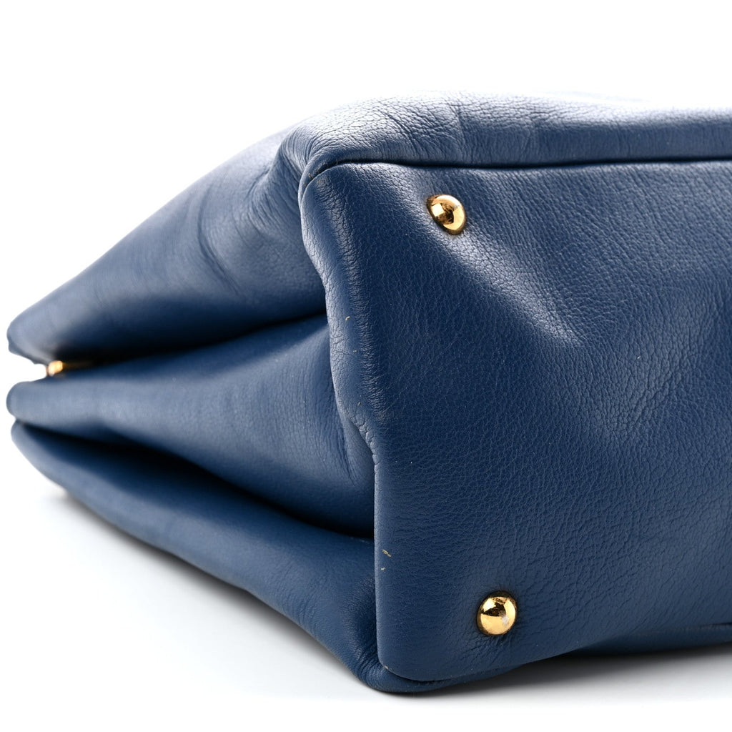 Goatskin Madras Top Handle Double Zip Tote Blue