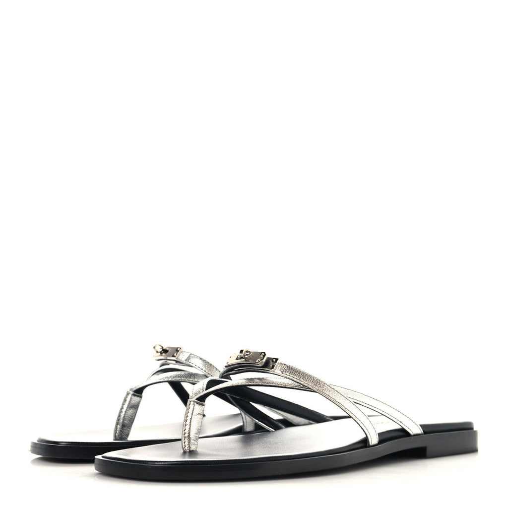 Metallic Goatskin Miss Sandals 37 Gris Argente