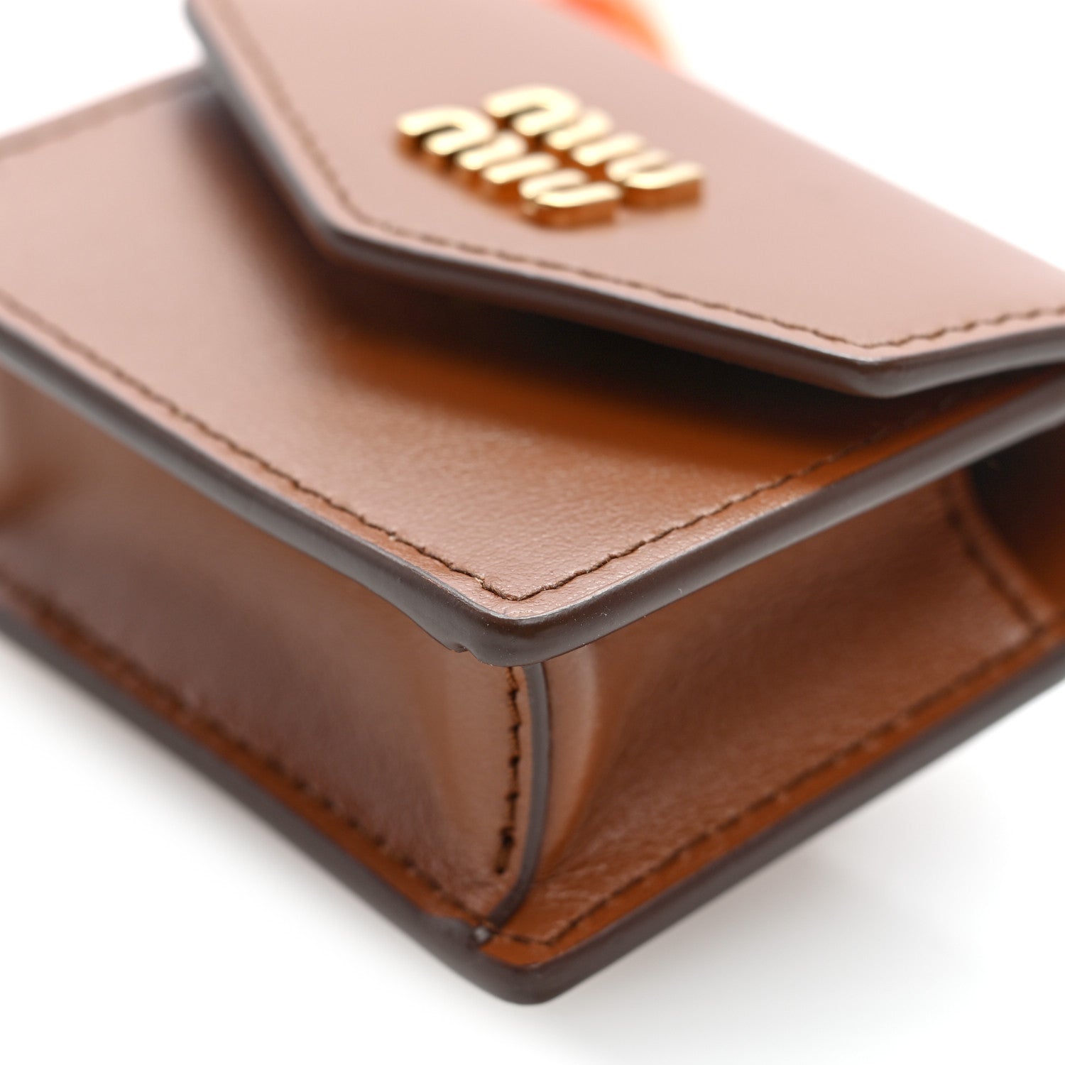 Nappa Flap Pouch Bag Charm Cognac Orange