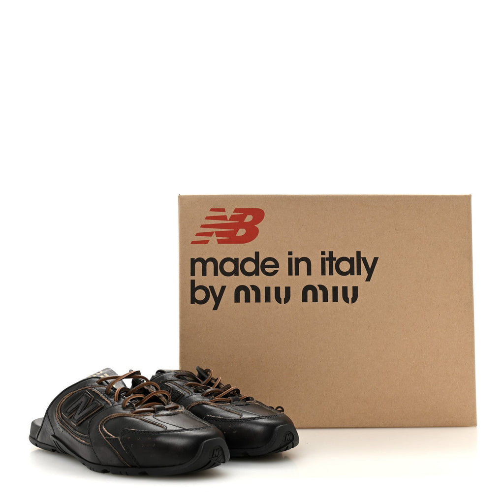 X NEW BALANCE Bleached Calfskin 530 SL Slip-On Sneakers Mules 36.5 Black