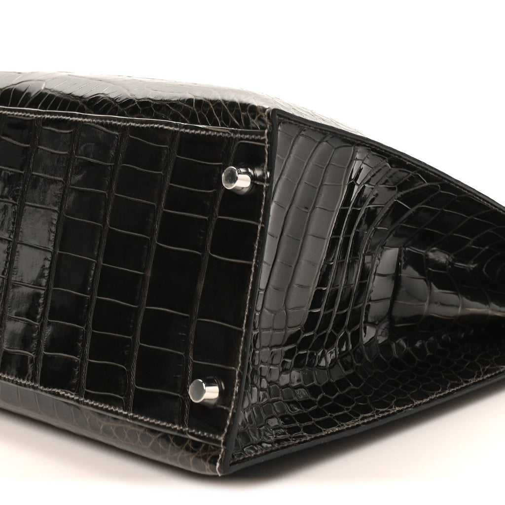 Shiny Porosus Crocodile Kelly Sellier 35 Graphite