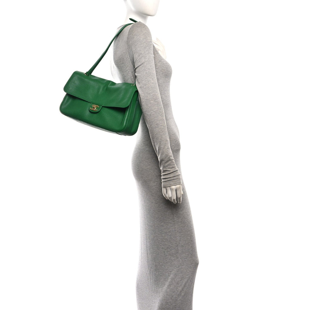 Grained Calfskin Small Souplissimo Maxi Flap Green