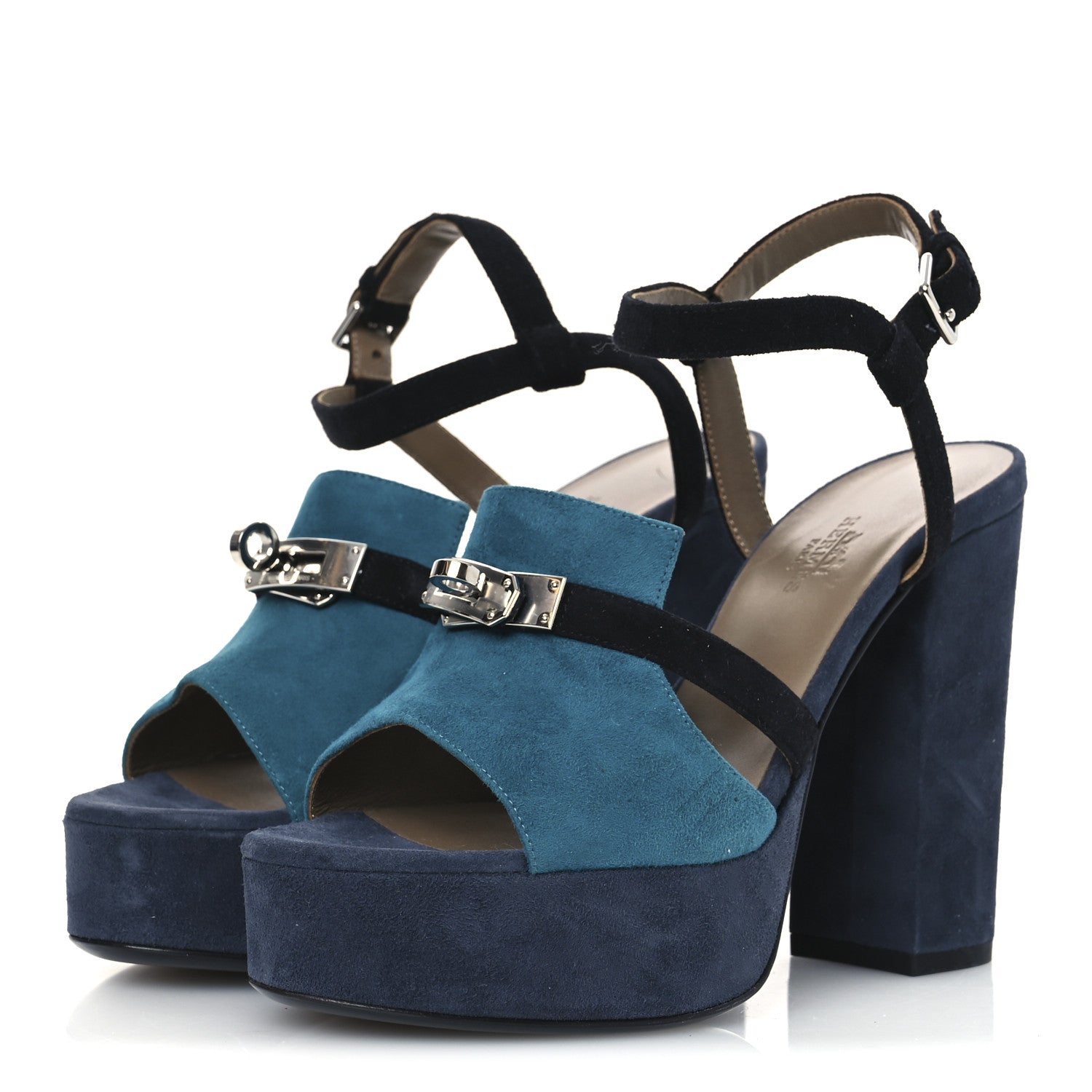 Suede Goatskin Calas Sandals 37.5 Vert Oxford Bleu Celeste Black