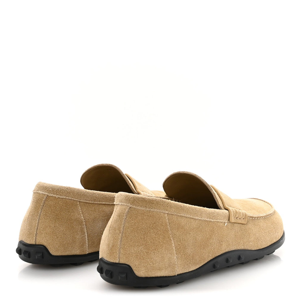 Suede Calfskin Mens Lazy Loafers 40 Beige Sable