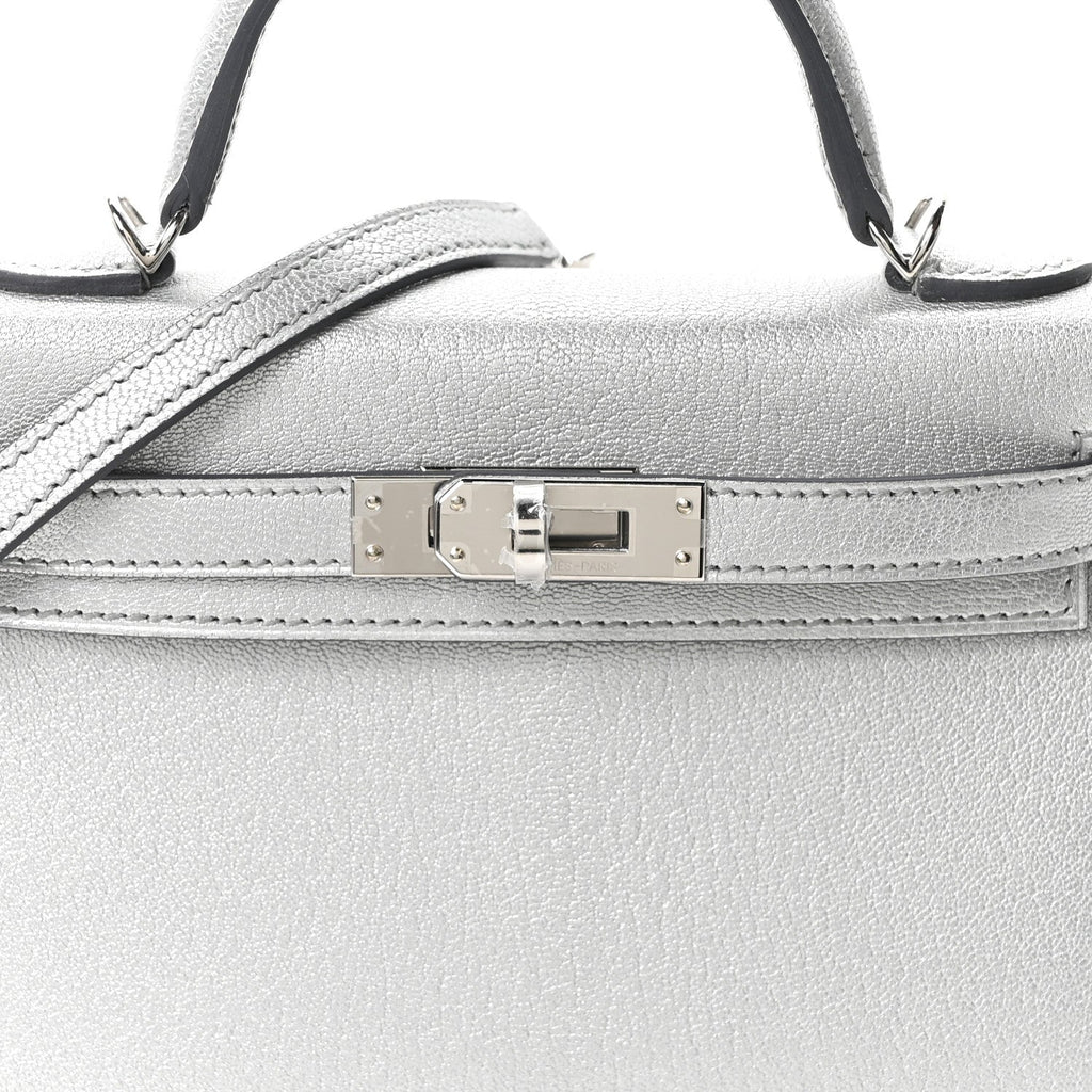 Metallic Chevre Chamkilight Mini Kelly Sellier 20 Argent