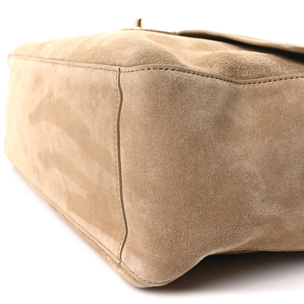Suede Calfskin Souplissimo Maxi Flap Dark Beige