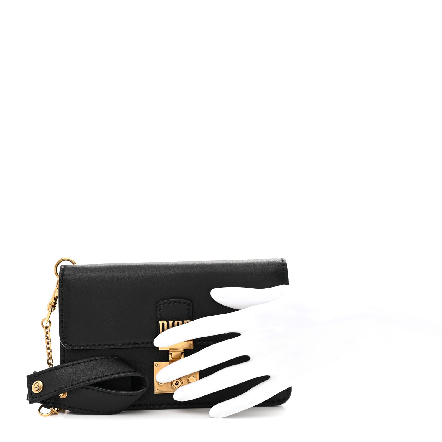 Calfskin Dioraddict Wristlet Clutch Black
