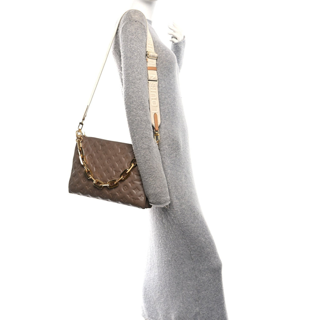 Lambskin Embossed Monogram Coussin MM Taupe
