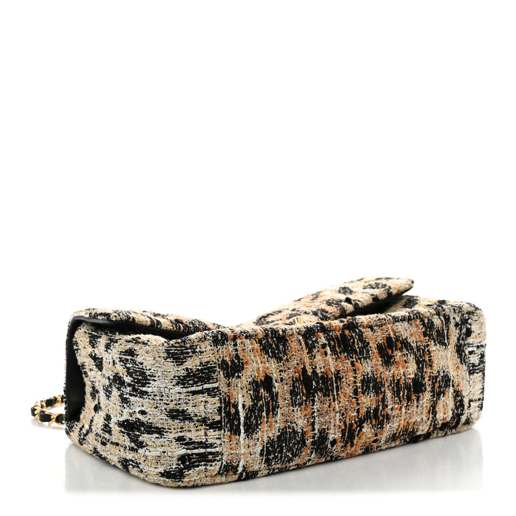 Tweed Mixed Fibers Leopard Print Small Souplissimo Maxi Flap Brown Black White