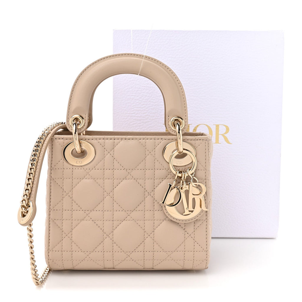 Lambskin Cannage Mini Lady Dior Powder Beige