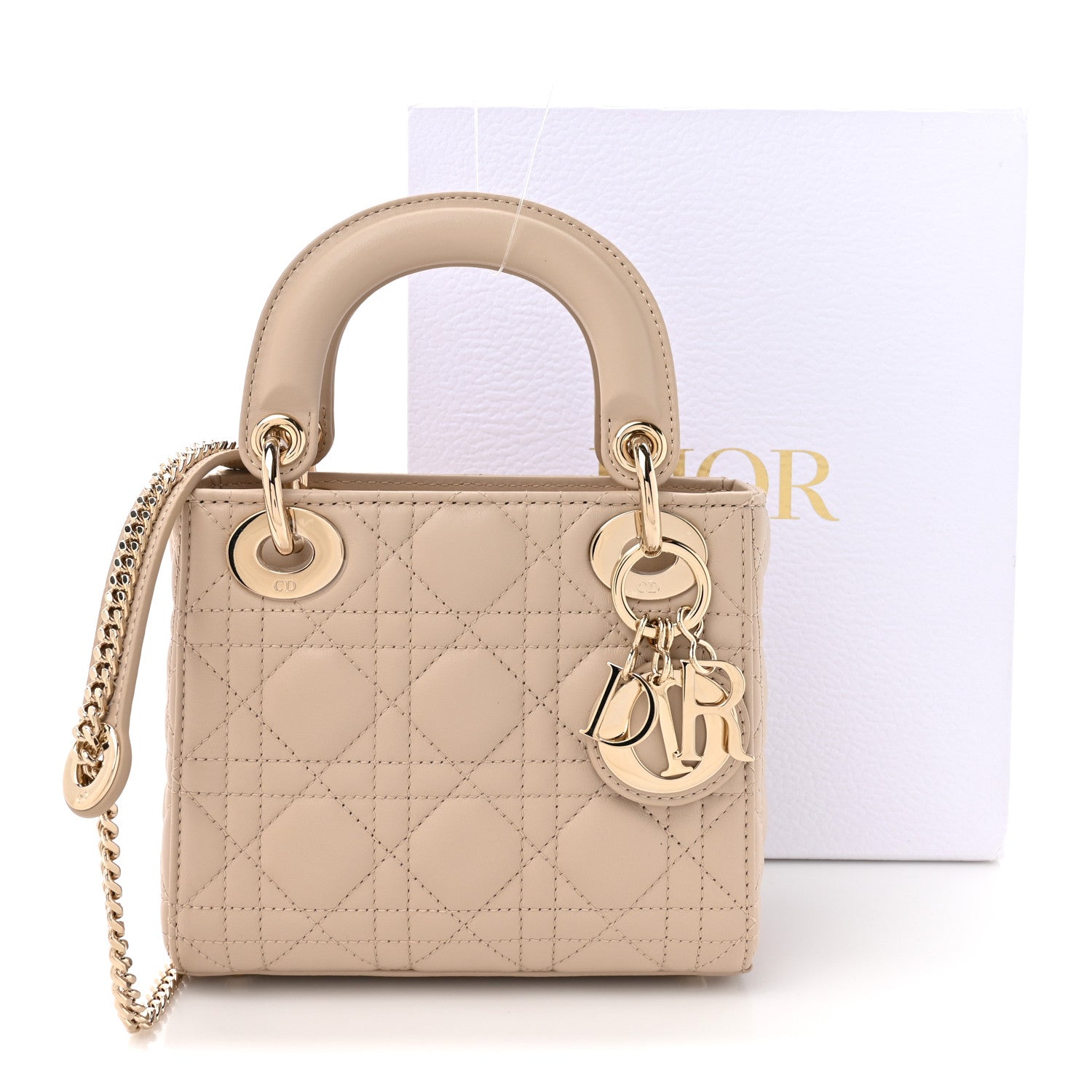 Lambskin Cannage Mini Lady Dior Powder Beige
