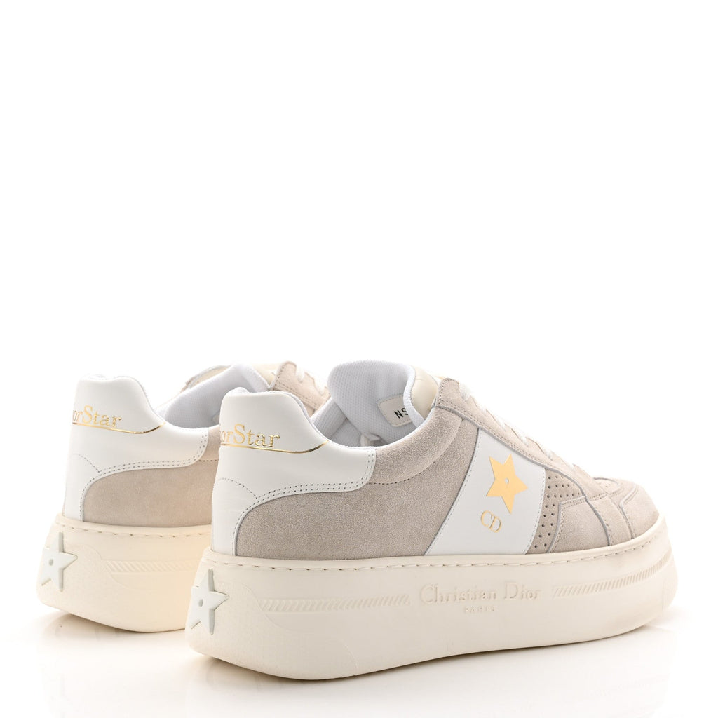 Suede Calfskin Dior Star Ors Platform Sneakers White Black 39 Light Beige White