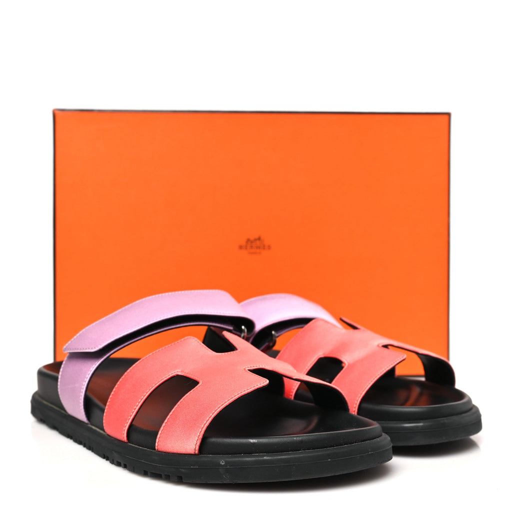 Satin Crepe Chypre Sandals 37.5 Rose Peche Violet Petale