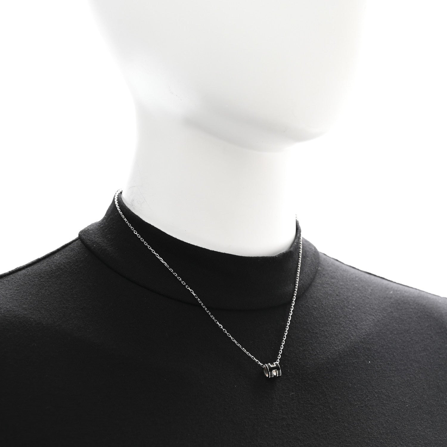 Lacquered Palladium Mini Pop H Pendant Necklace Black