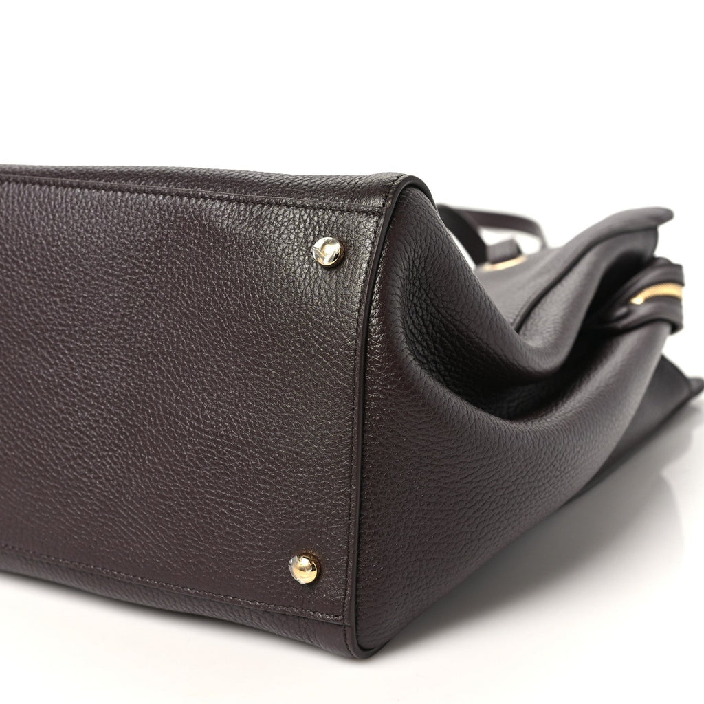 Grained Calfskin Large Shopping Bag Brown