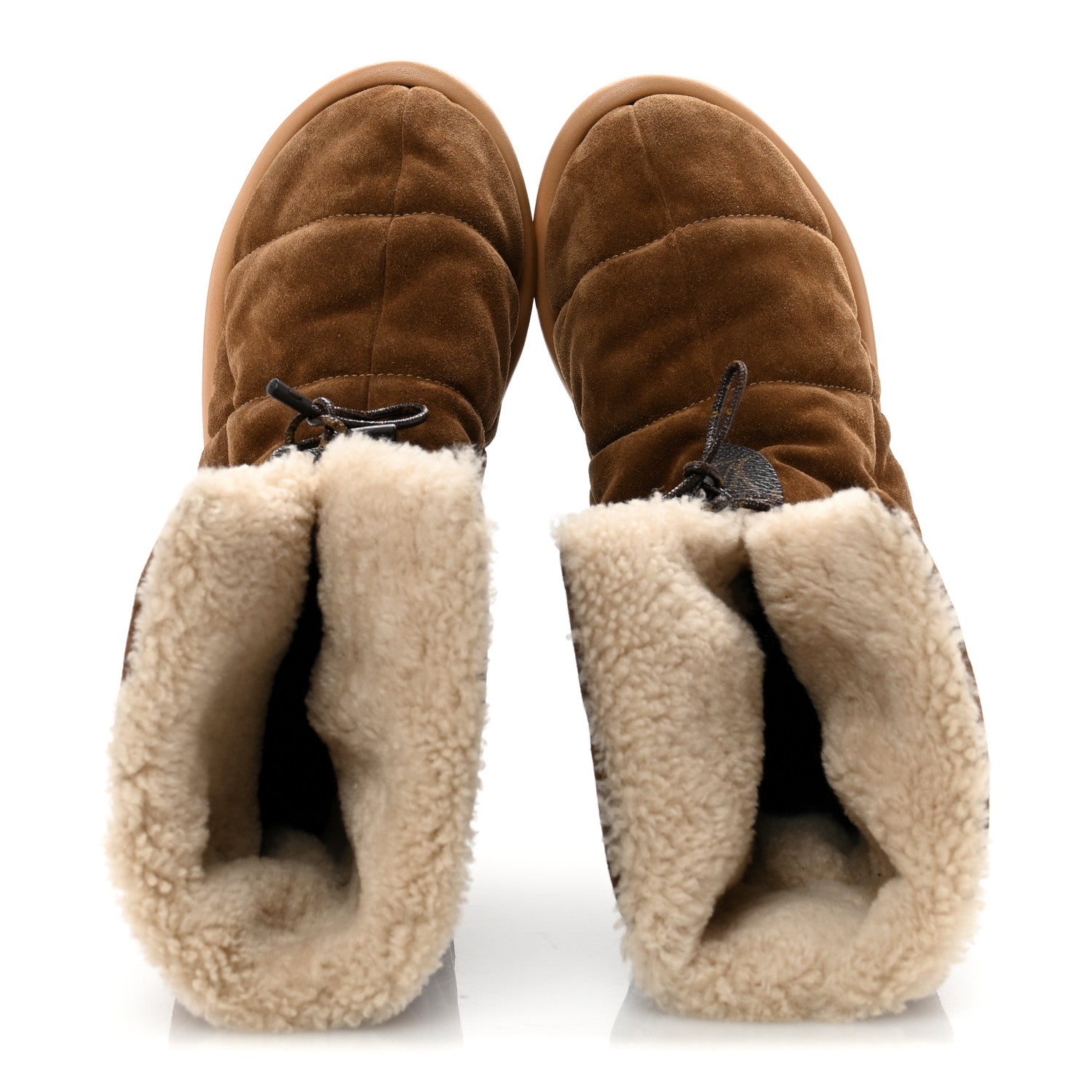 Suede Shearling Quilted Flat Ankle Boot 38 Beige
