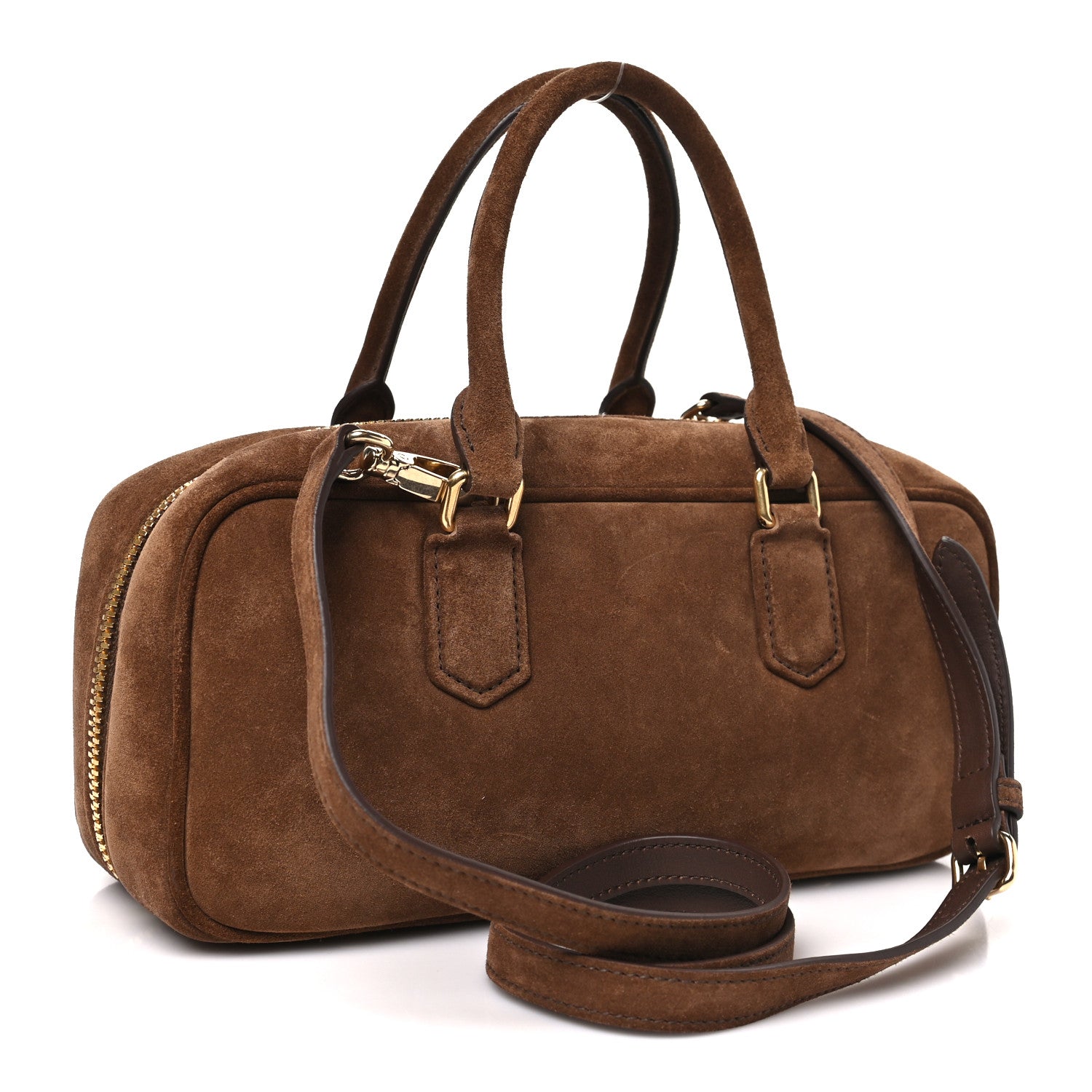 Suede Padded Regular Arcadie Top Handle Bag Cacao