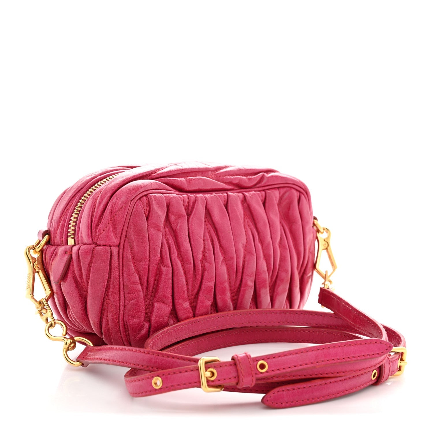 Vitello Lux Matelasse Zip Shoulder Bag Fuxia
