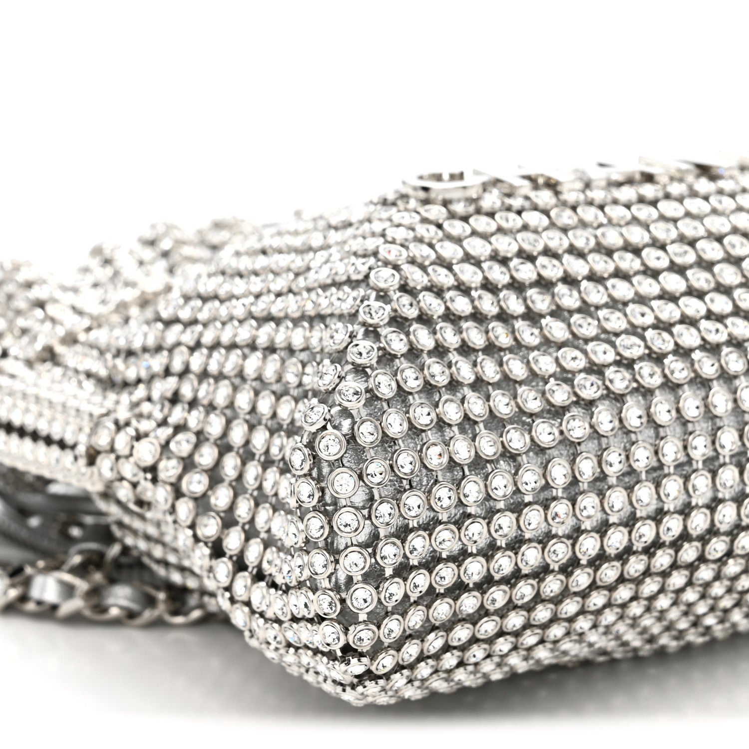 Crystal Embellished Metallic Lambskin Mini Chanel 22 Silver