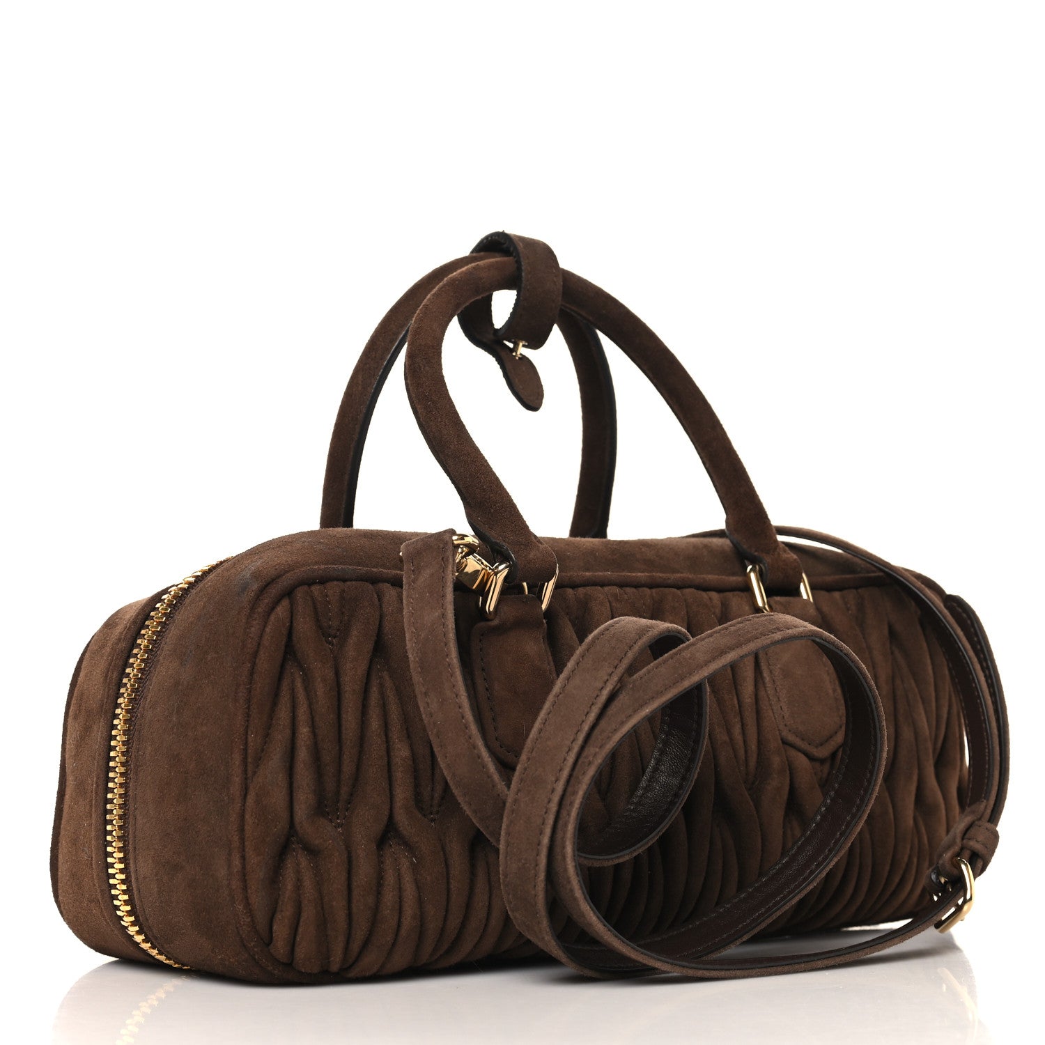 Suede Matelasse Large Arcadie Top Handle Bag Cocoa Brown