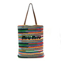 Cotton Crochet Stripe Vertical Tote Bag Multicolor