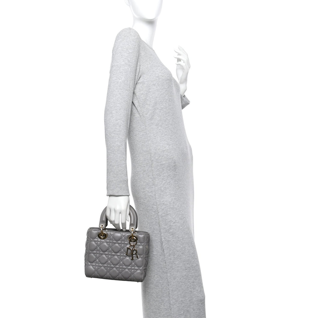 Lambskin Cannage Small Lucky Badges My Lady Dior Grey