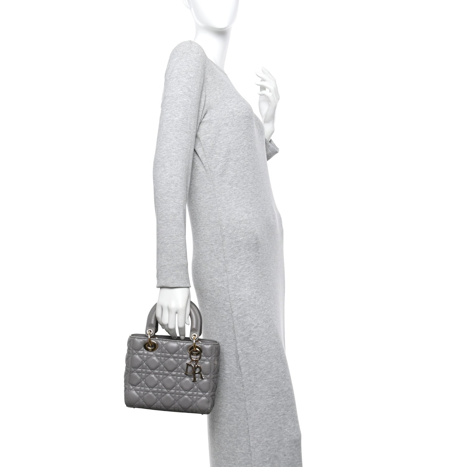 Lambskin Cannage Small Lucky Badges My Lady Dior Grey