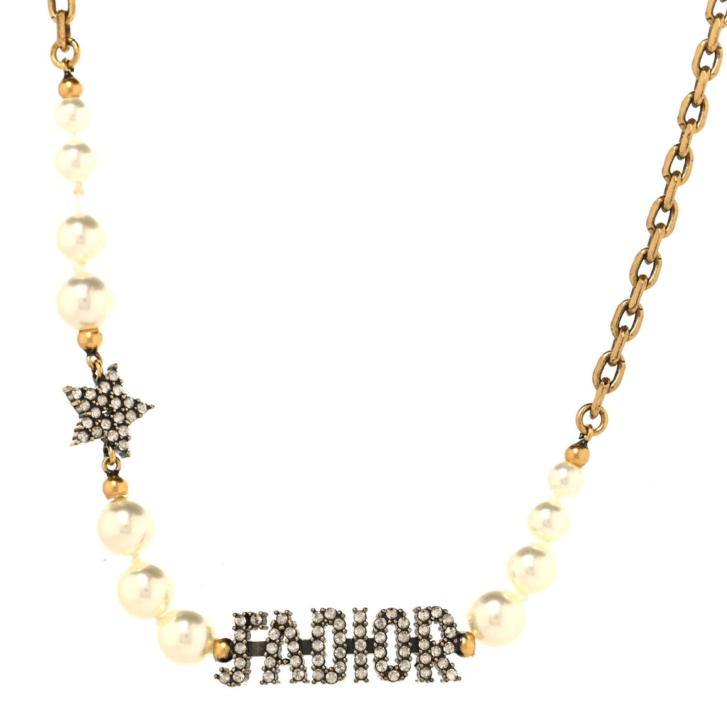 Metal Pearl Crystal J'Adior Choker Necklace Antique Gold