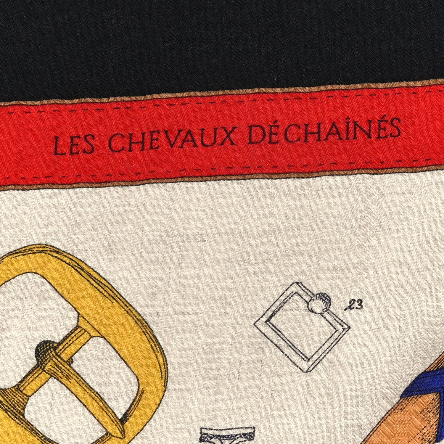 Cashmere Silk Chevaux Dechaines Shawl 140 Naturel Marine