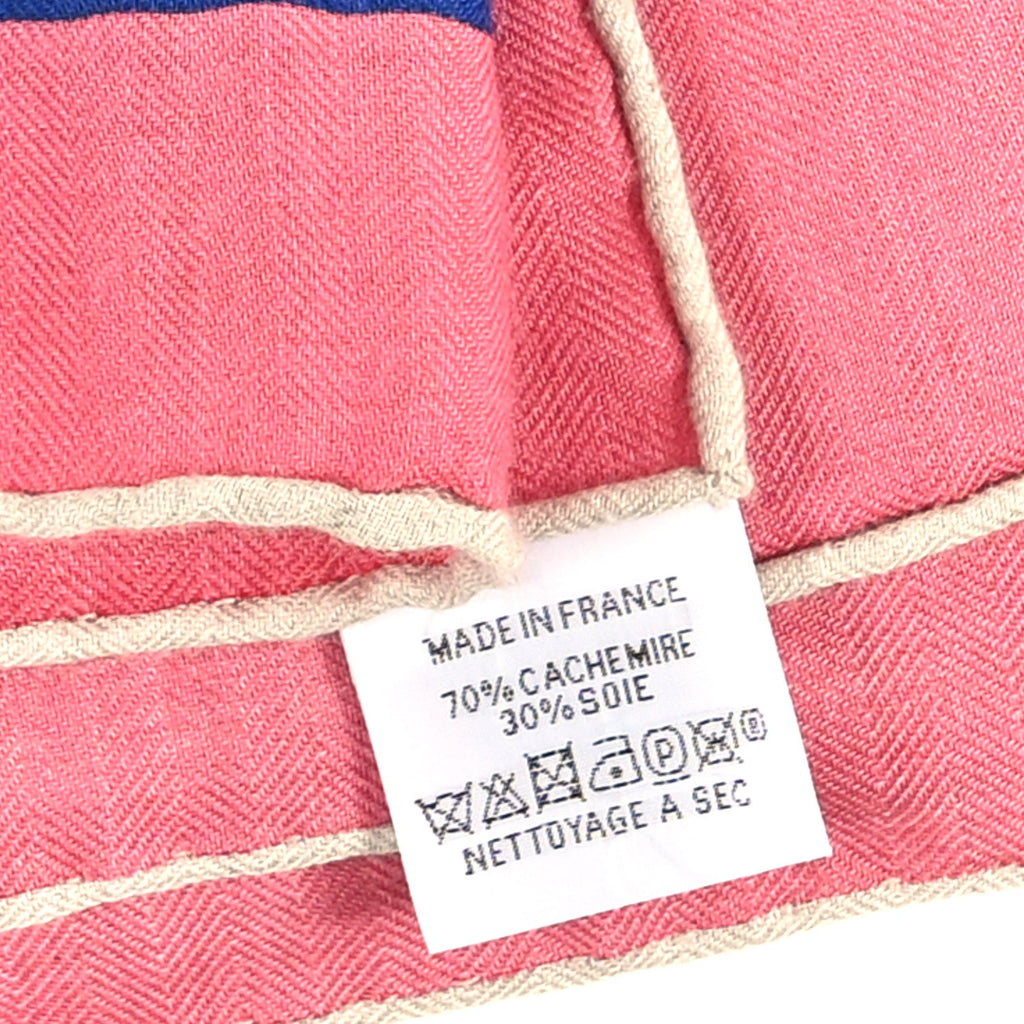 Cashmere Silk Fantaisie D'etriers Shawl 140 Rose Bonbon Naturel Bleu