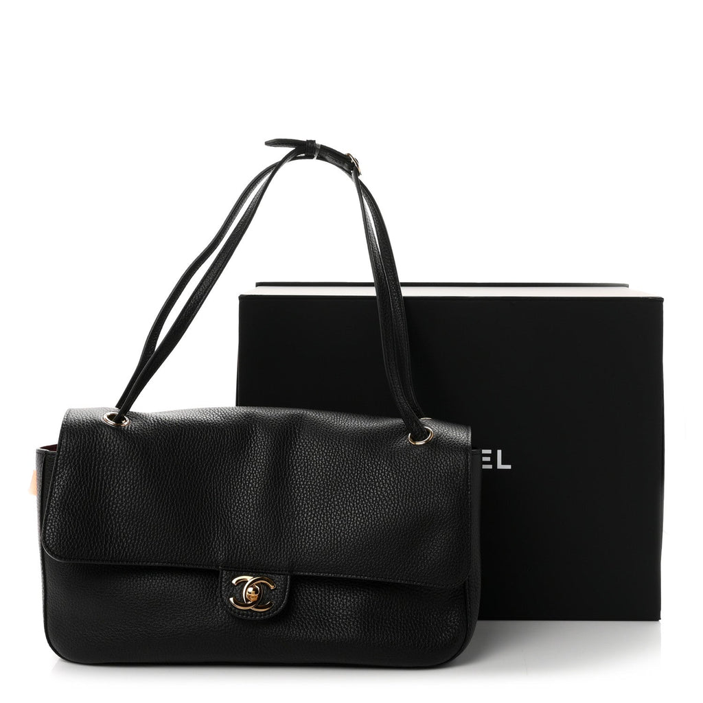 Grained Calfskin Small Souplissimo Maxi Flap Black