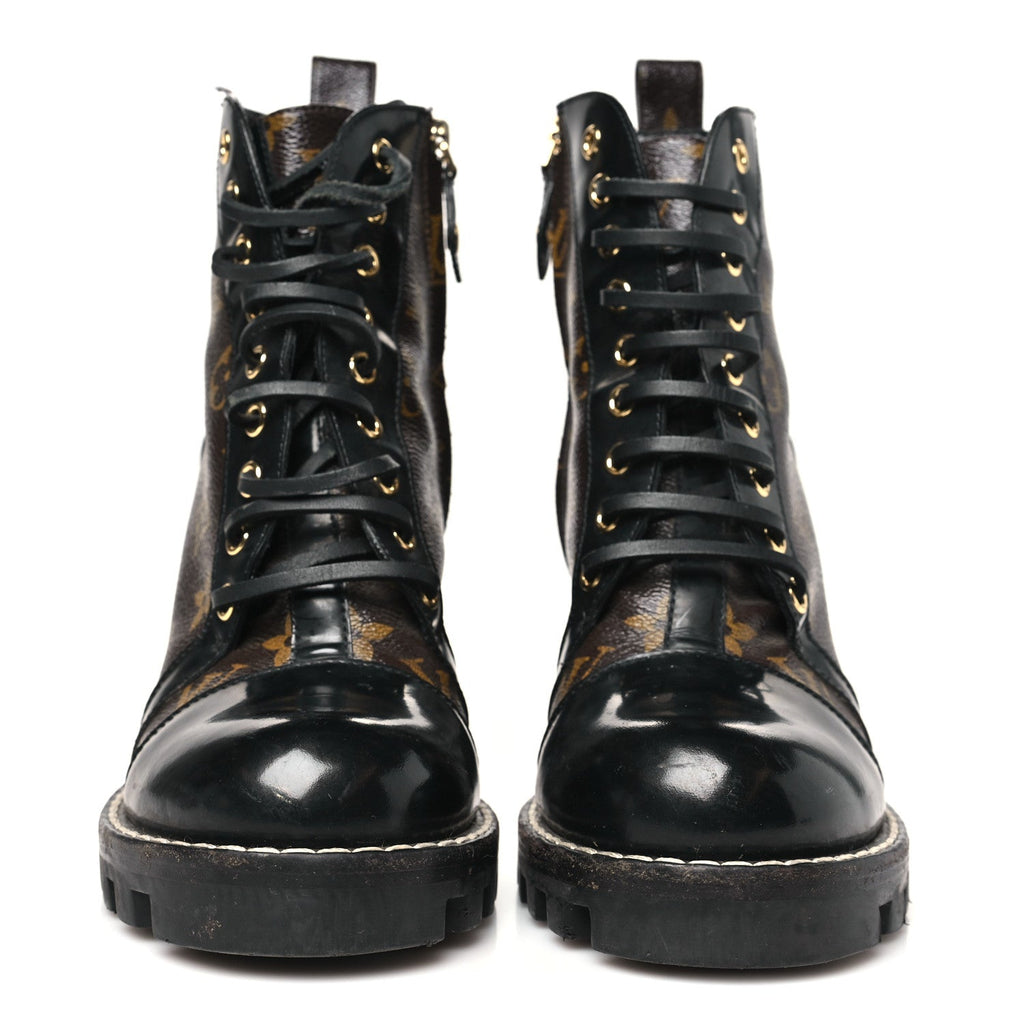 Patent Calfskin Monogram Star Trail Ankle Boots 38.5 Black