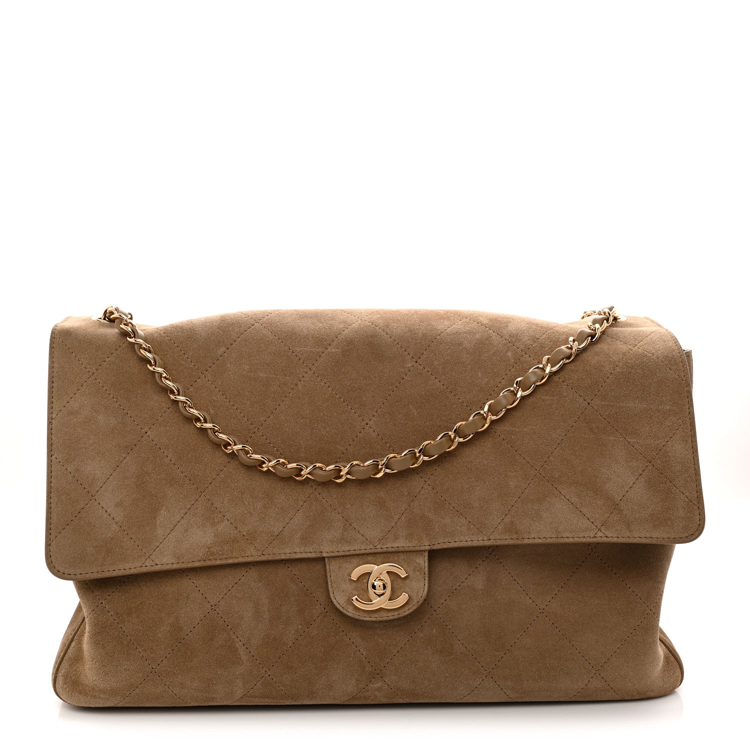 Suede Calfskin Souplissimo Maxi Flap Dark Beige