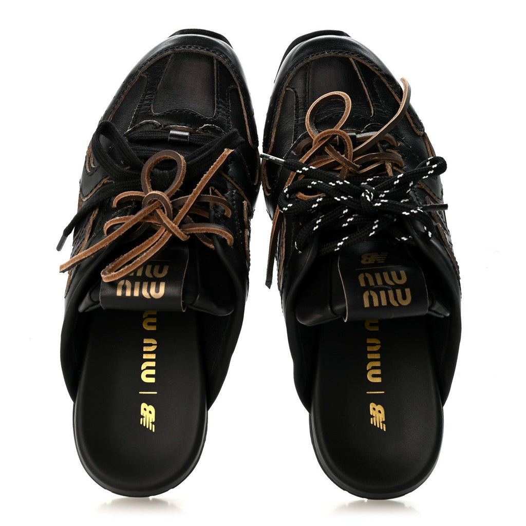 X NEW BALANCE Bleached Calfskin 530 SL Slip-On Sneakers Mules 37 Black