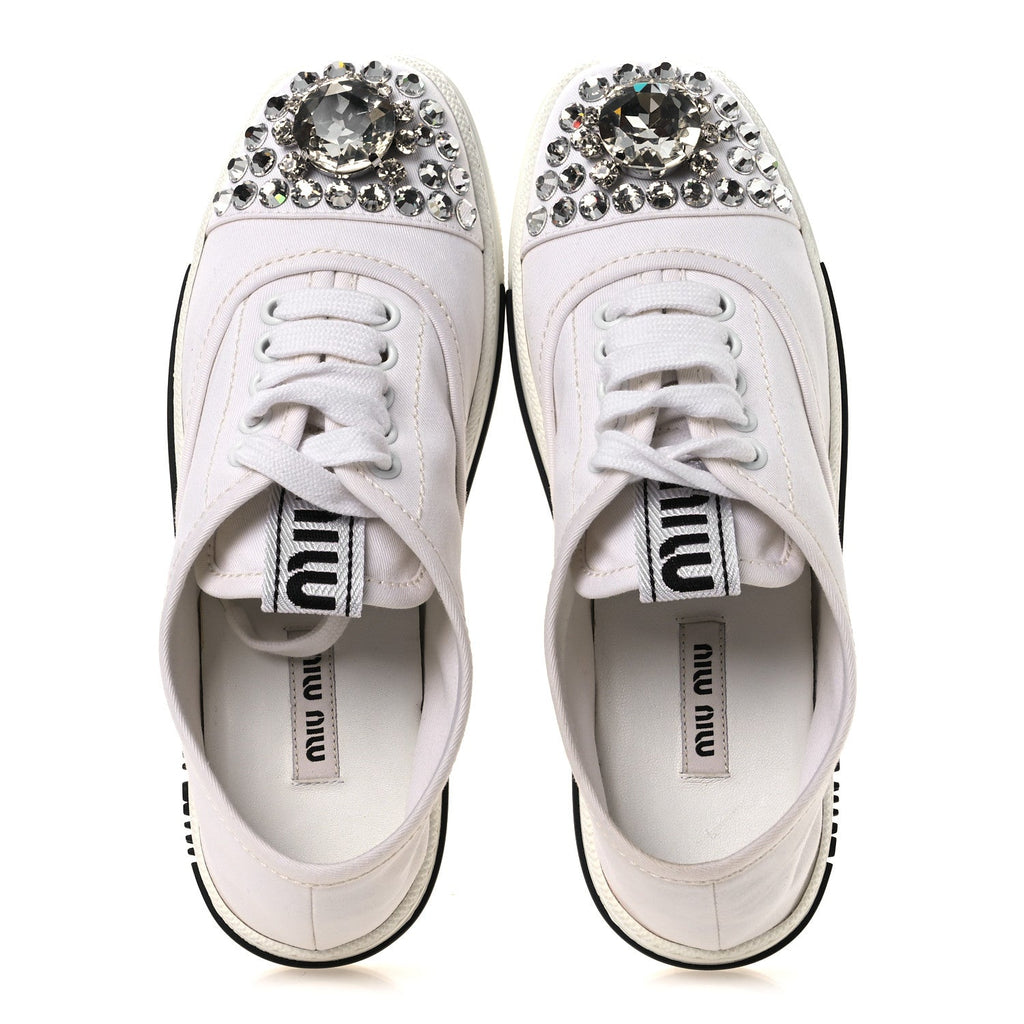 Gabardine Crystal Low Sneakers 35 Bianco