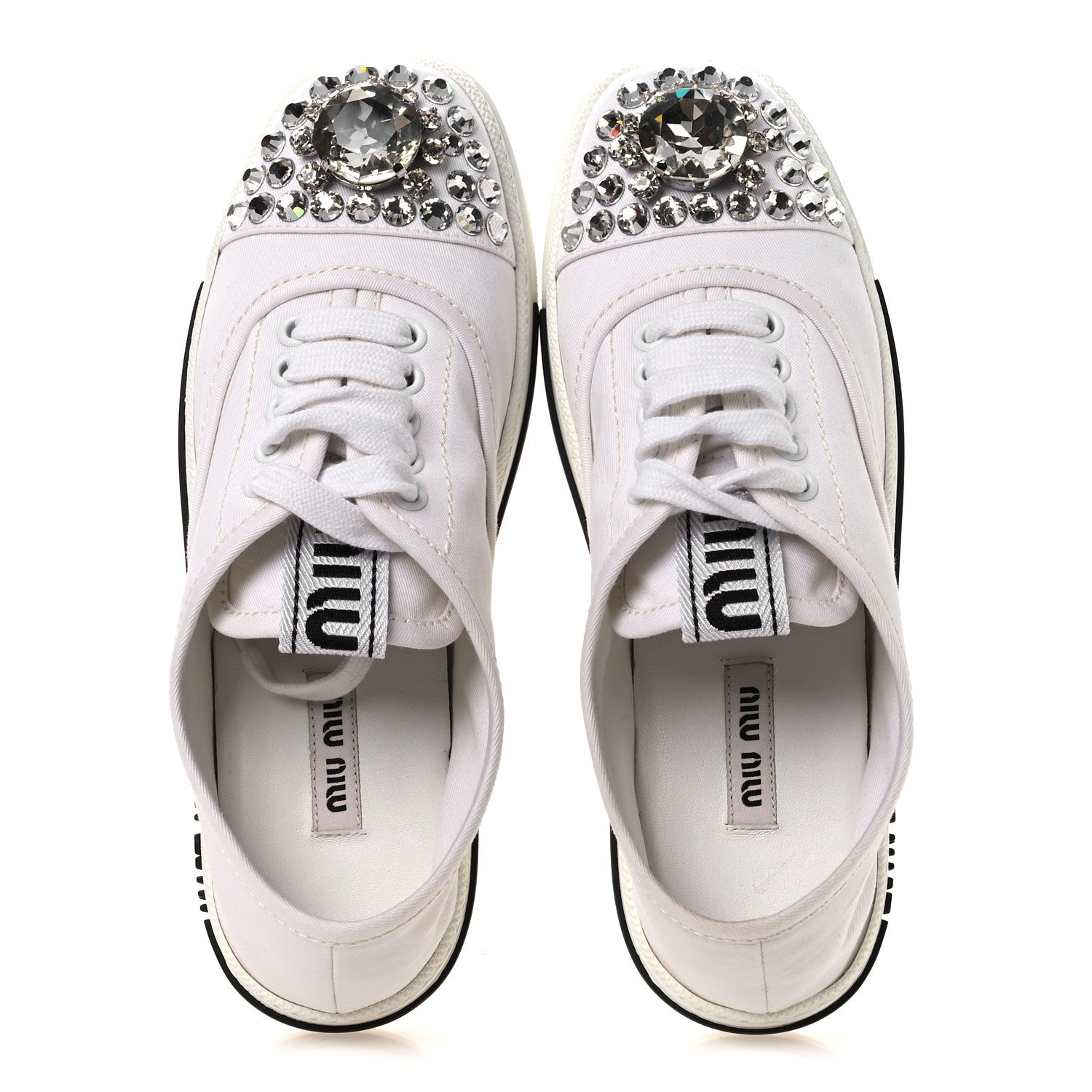Gabardine Crystal Low Sneakers 35 Bianco