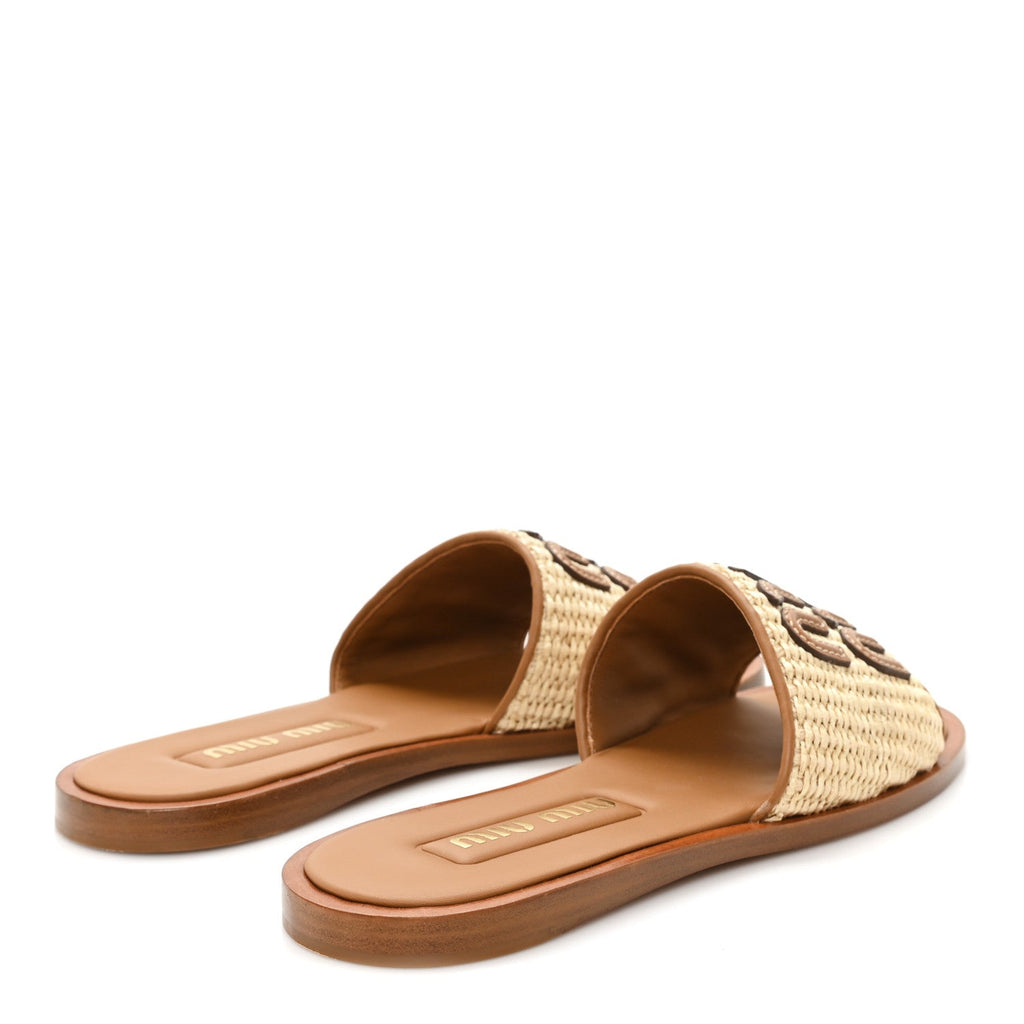 Stuoia Raffia Calfskin Logo Sandals 36 Naturale