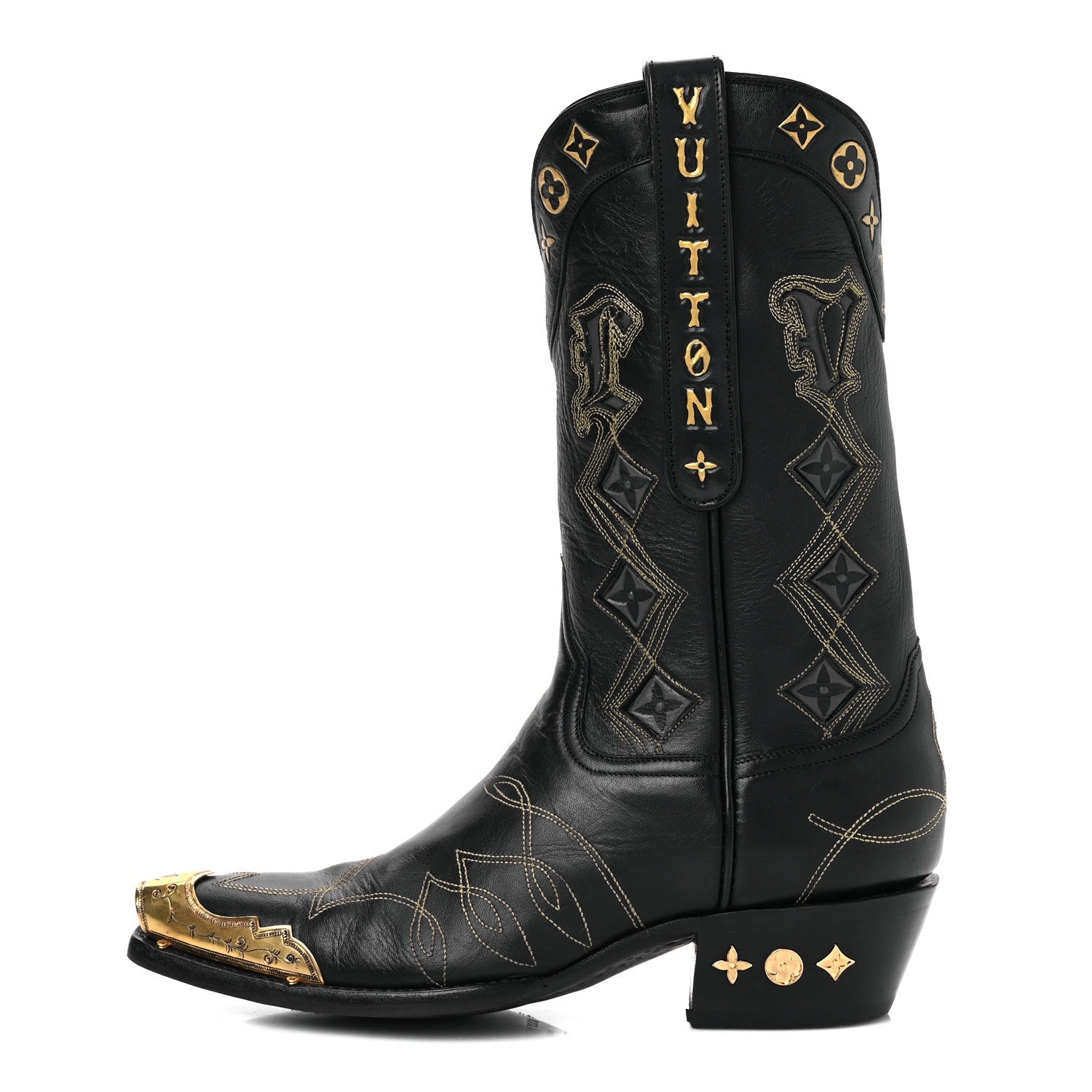 Calfskin LV Texan Mens Rider Boots 7.5 Black Gold