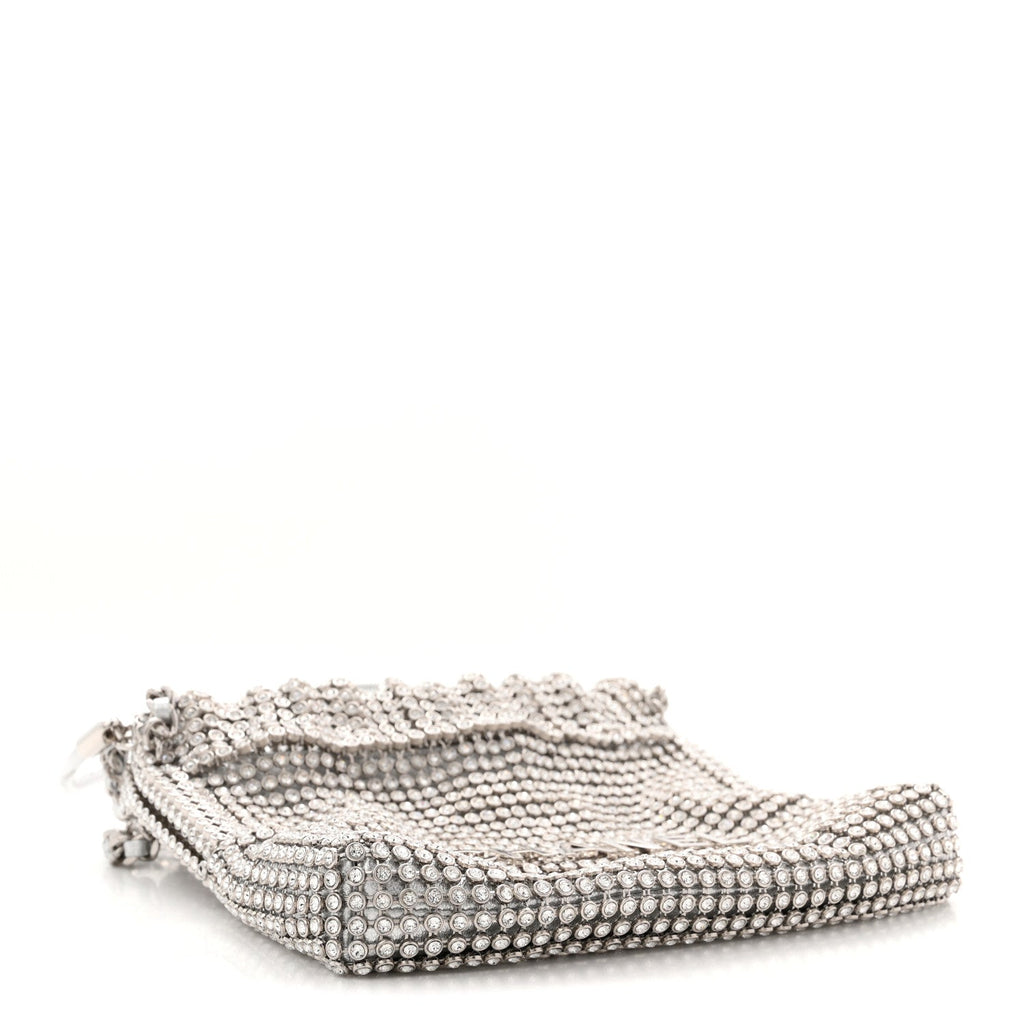Crystal Embellished Metallic Lambskin Mini Chanel 22 Silver
