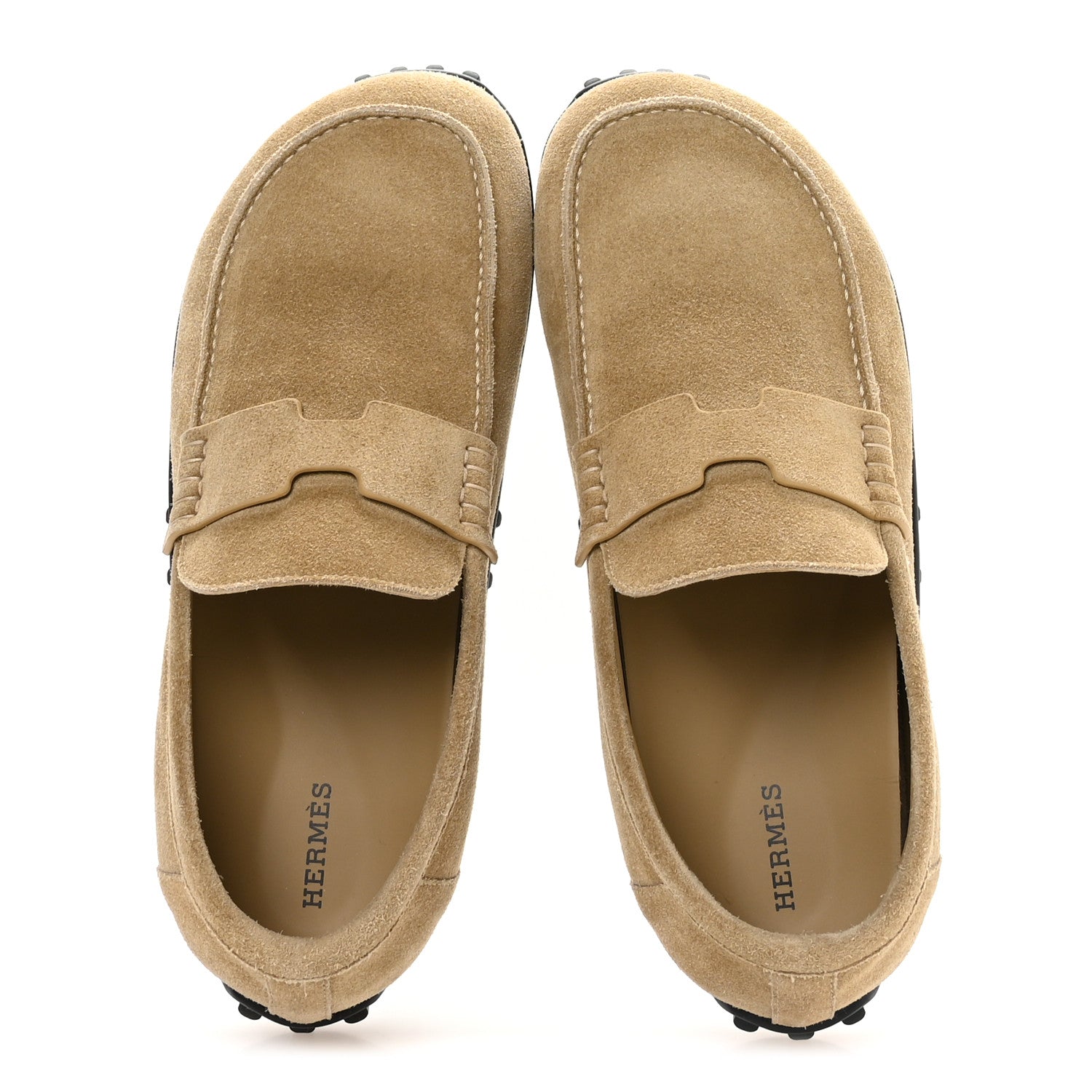 Suede Calfskin Mens Lazy Loafers 40 Beige Sable